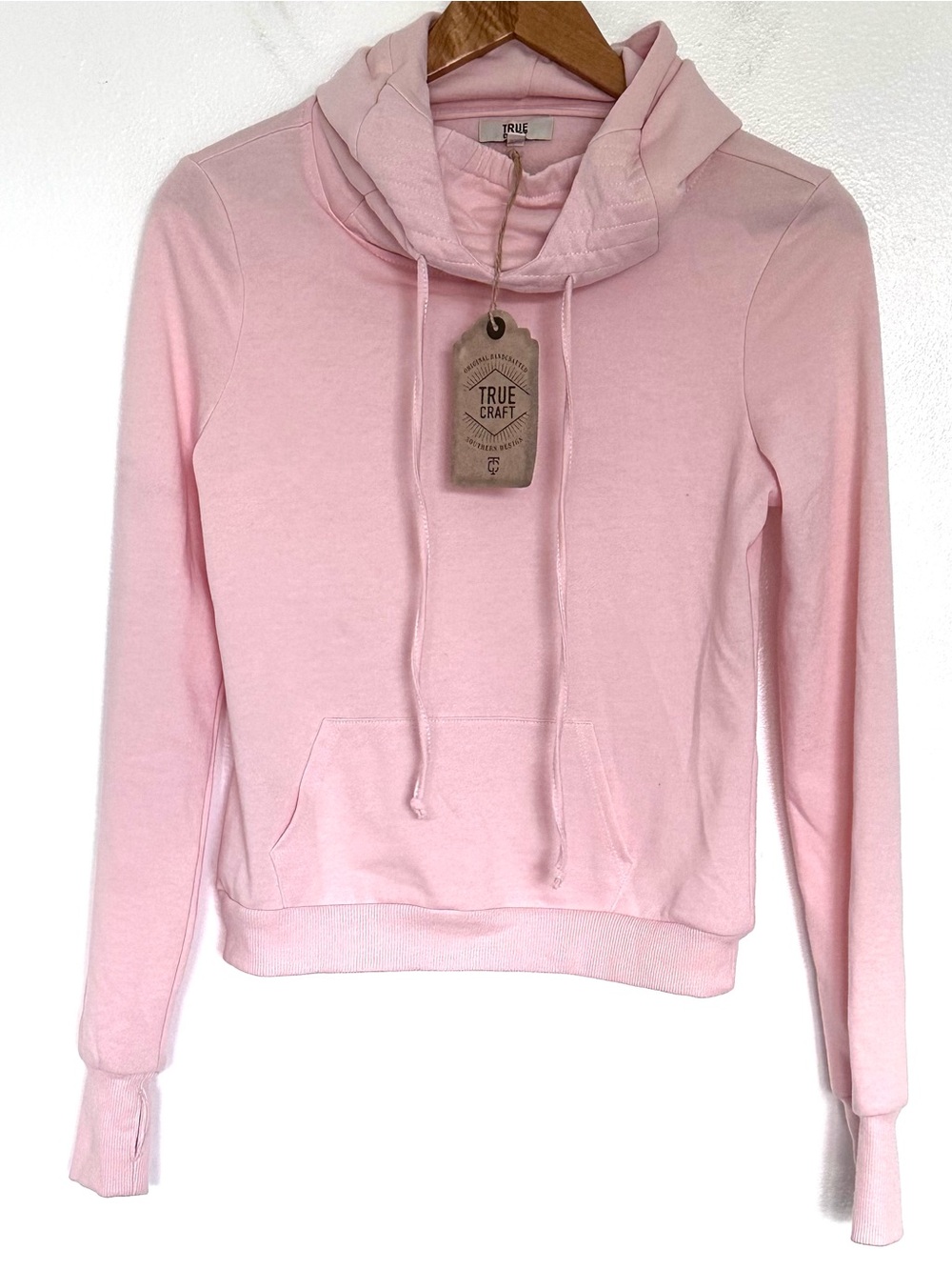 NWT True Craft Hoodie Women’s Small Pink Cowl Neck Drawstrings Pockets